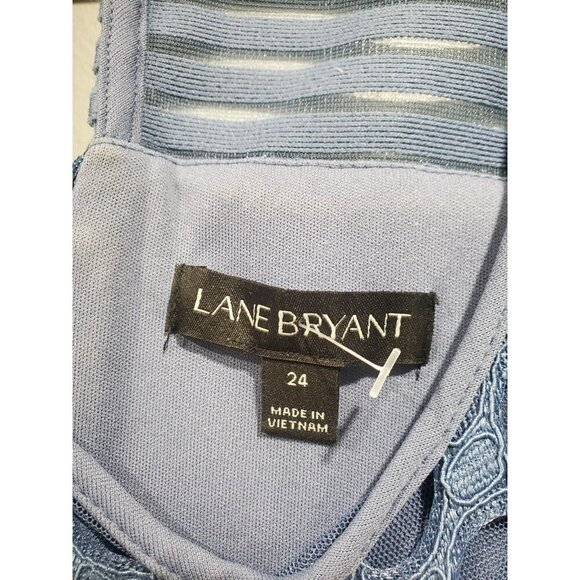Lane Bryant Blue Sleeveless Geo Eyelet Lace Mesh A Line Fit & Flare Dress Sz 24 - Picture 7 of 16